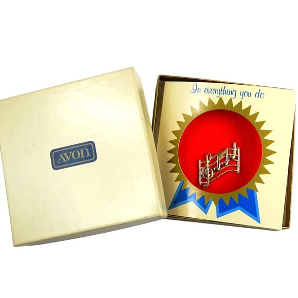 Vintage 1983 Avon Musical Notes Pin Favorite Pastimes Gold & Silver Tone w/ Box - Picture 3 of 5
